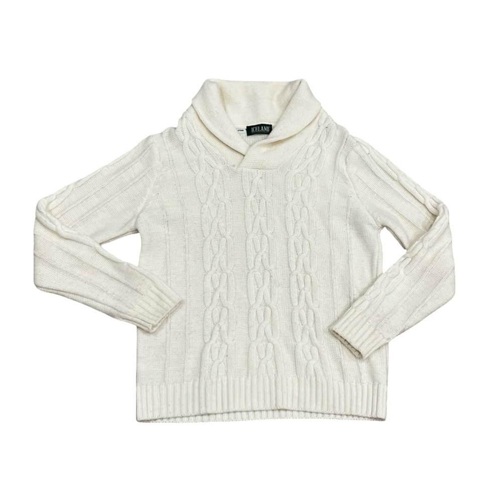 Iceland Cream Cable Knit Sweater Size Medium Wool Blend Fisherman Core Cottage